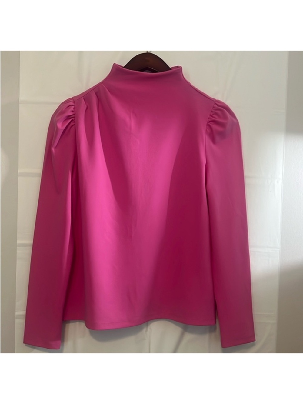 Women's High-Neck Puff Shoulder Top - Hot Pink